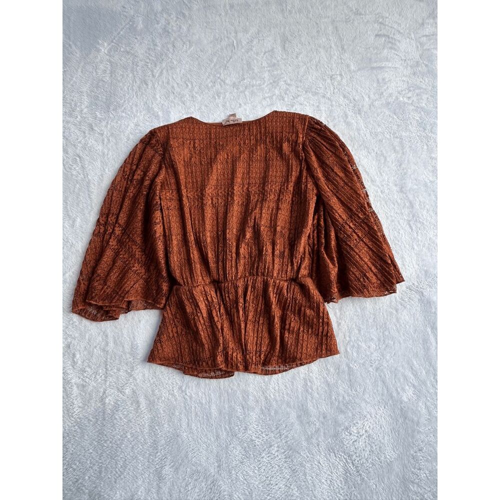 Juniors Lacy Faux Wrap Brown Shirt Size Small, Romantic, Flowy, BOHO - Picture 5 of 5